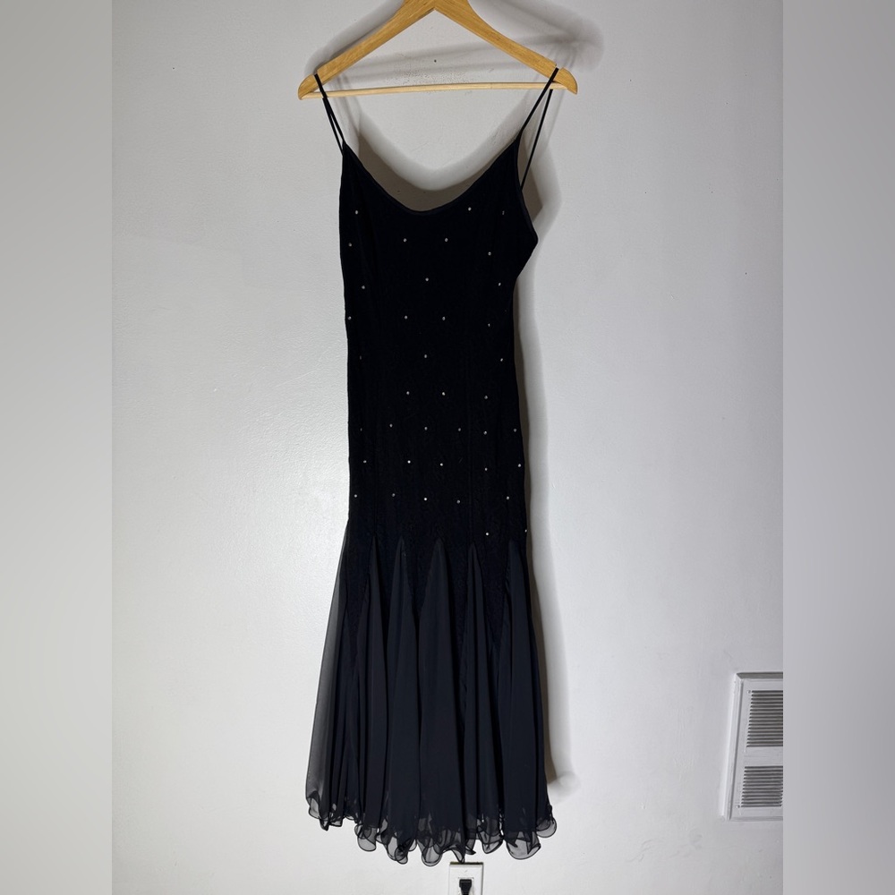 Elissa Vintage Mermaid Black Witchy Vampy Lacemaxi Dress Tiny‎ Rhinestones 12